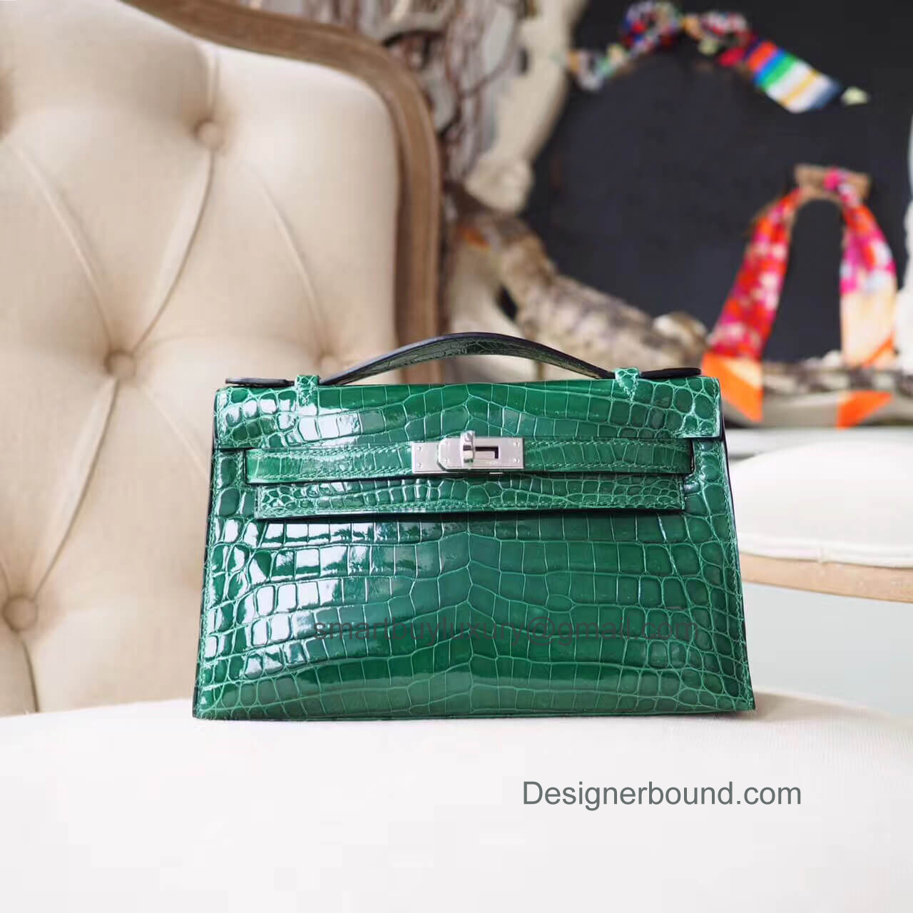 Hermes Mini Kelly II Bag in 6q Vert Emeraude Shiny Nile Croc PHW